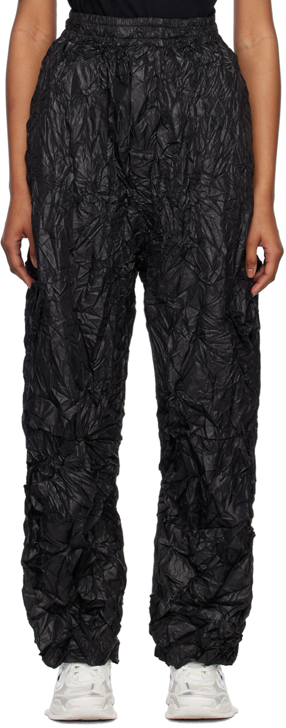 Black Crinkled Track Pants