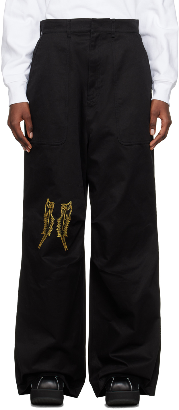 We11 Done Black Embroidered Trousers In Blk