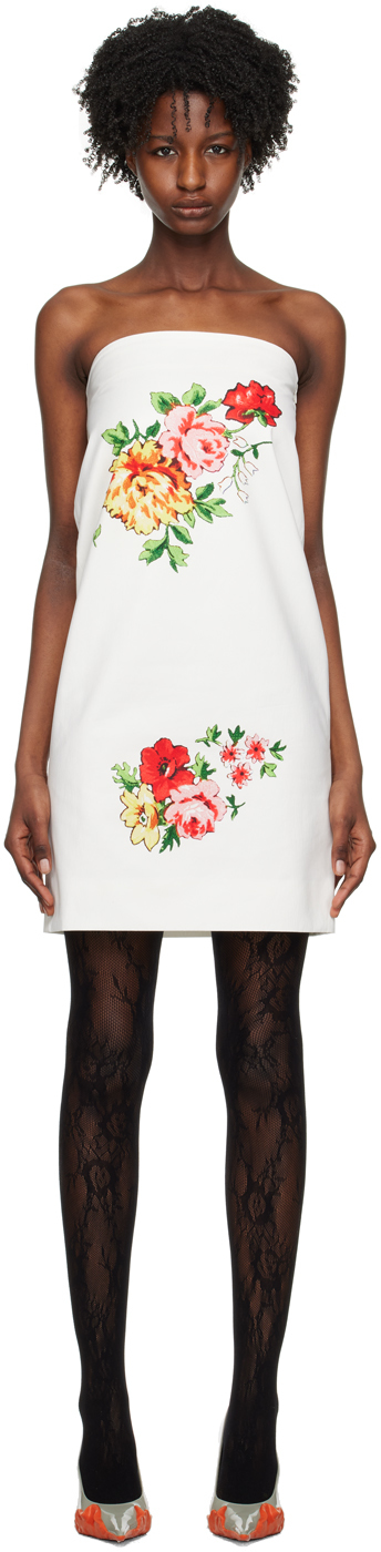 We11 Done Flower Printed Tube Dress In White