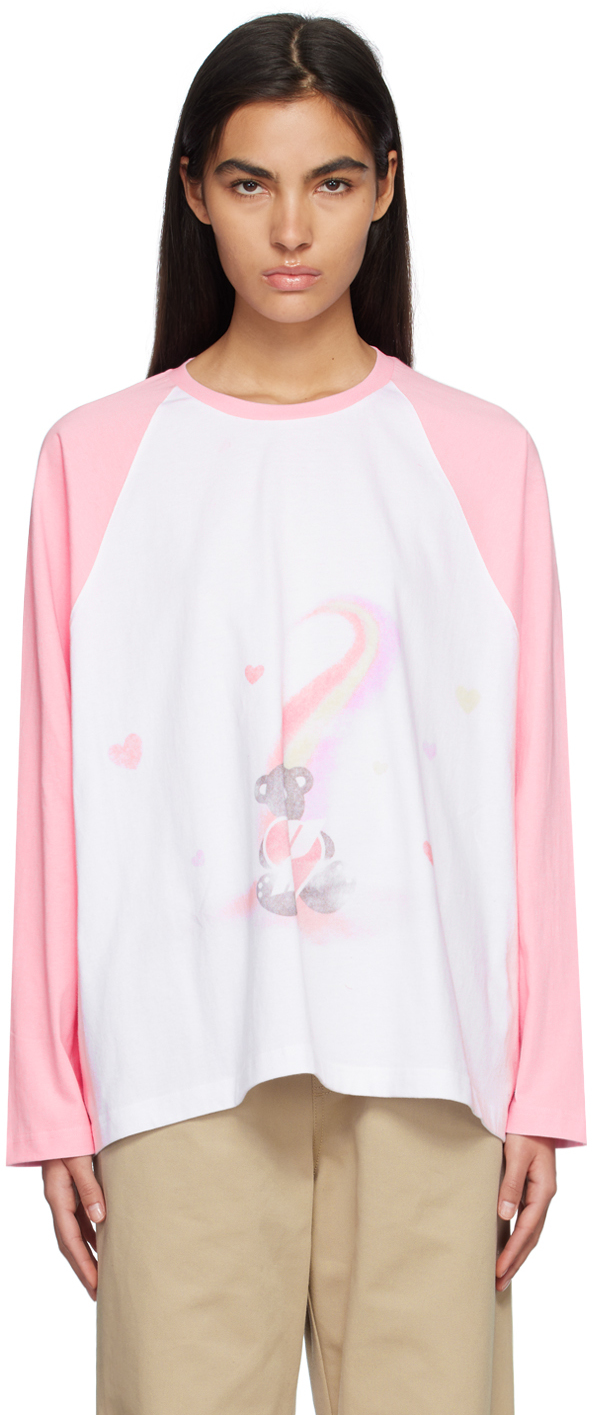 White & Pink Teddy Bear Long Sleeve T-Shirt