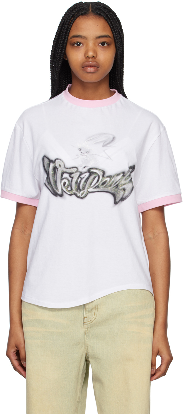 We11 Done White Crewneck T-shirt In Pink