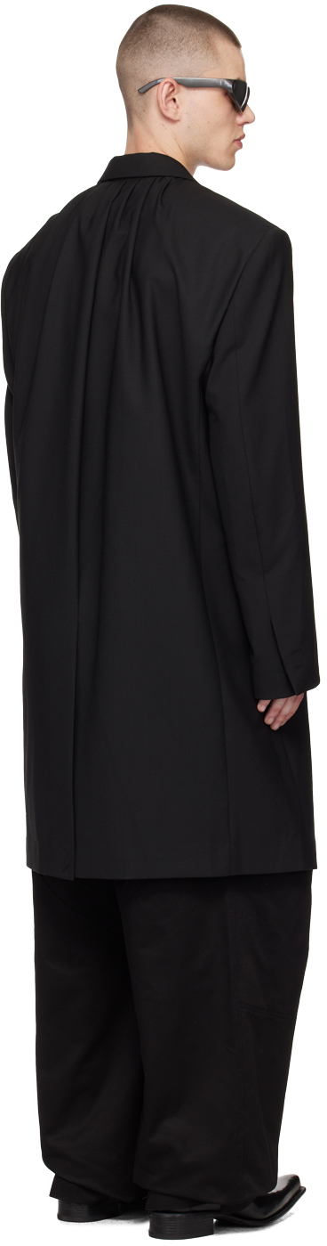 We11 Done Black Shirring Single-breasted Coat In Black