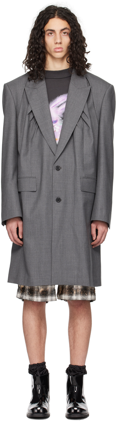 We11 Done Gray Two-button Coat In Dark Grey