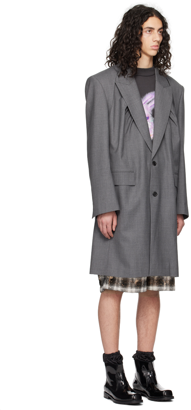 We11 Done Gray Two-button Coat In Dark Grey