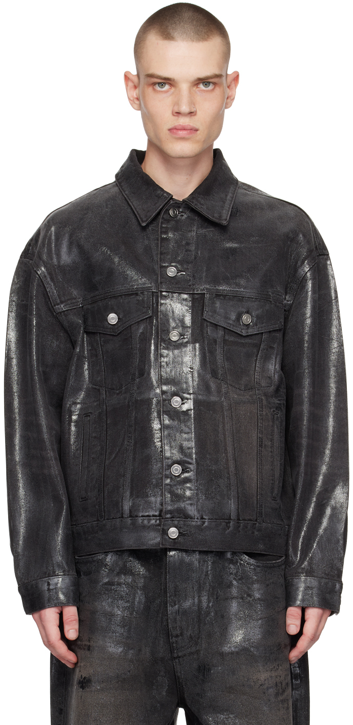 Black Foil Coated Trucker Denim Jacket by We11done on Sale