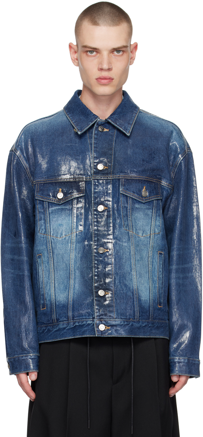 Blue Foil Coated Trucker Denim Jacket