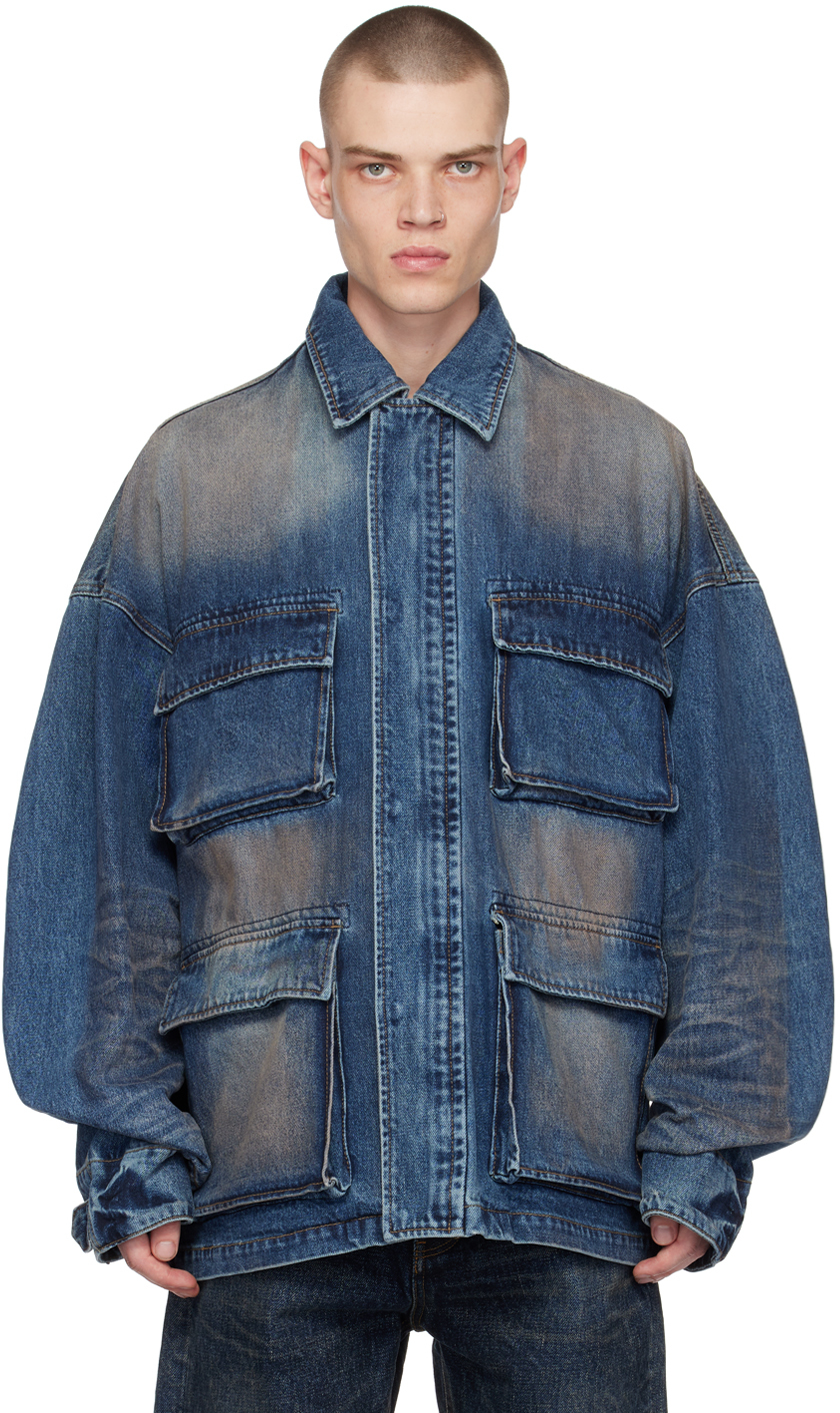 We11done: Blue Washed Denim Jacket | SSENSE