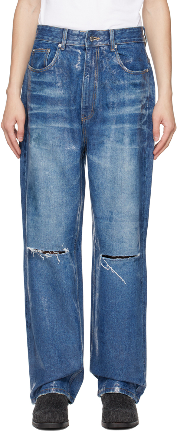 Blue Foil Jeans by We11done on Sale