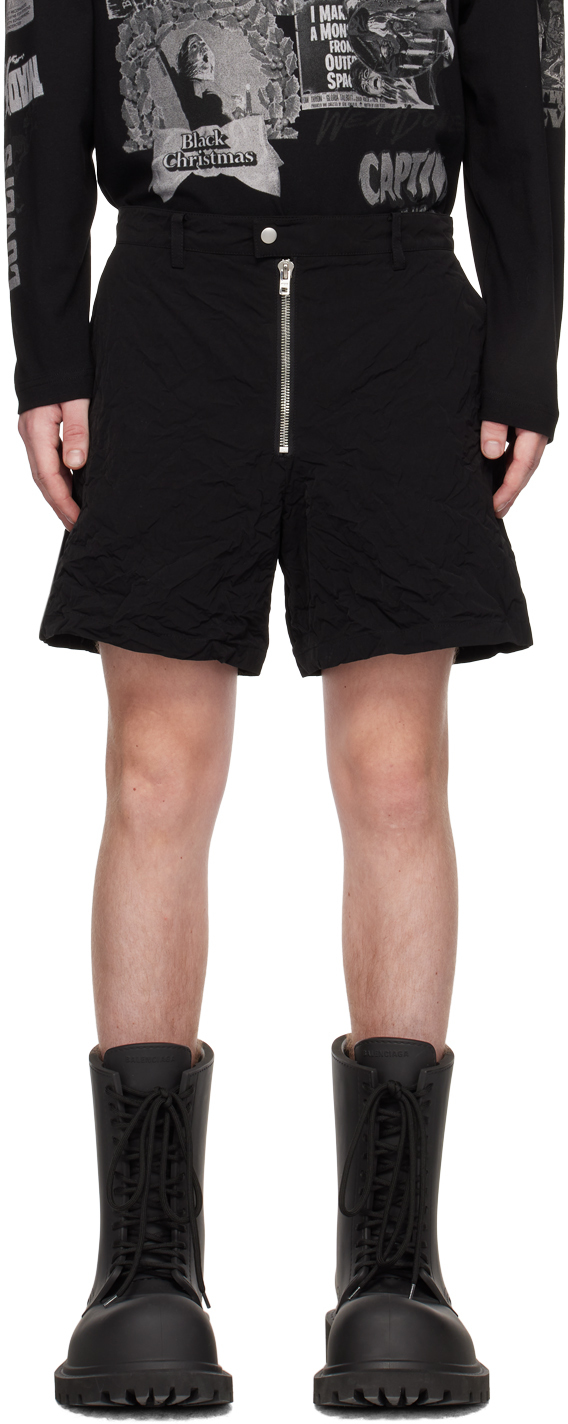 We11 Done Black Crumpled Shorts