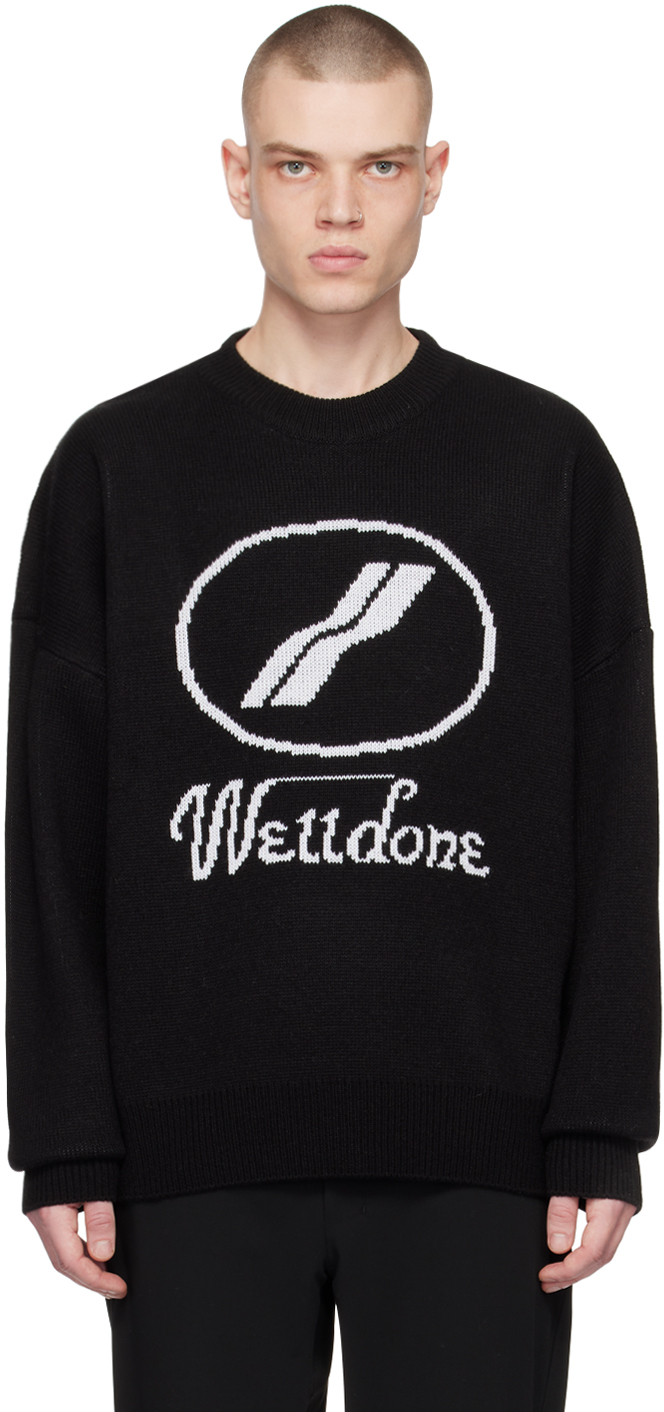 We11done: Black Crewneck Sweater | SSENSE UK