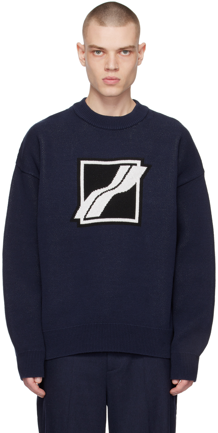 We11done: Navy Jacquard Sweater | SSENSE