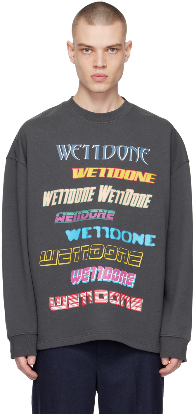 We11 Done Gray Printed Sweater In Charcoal