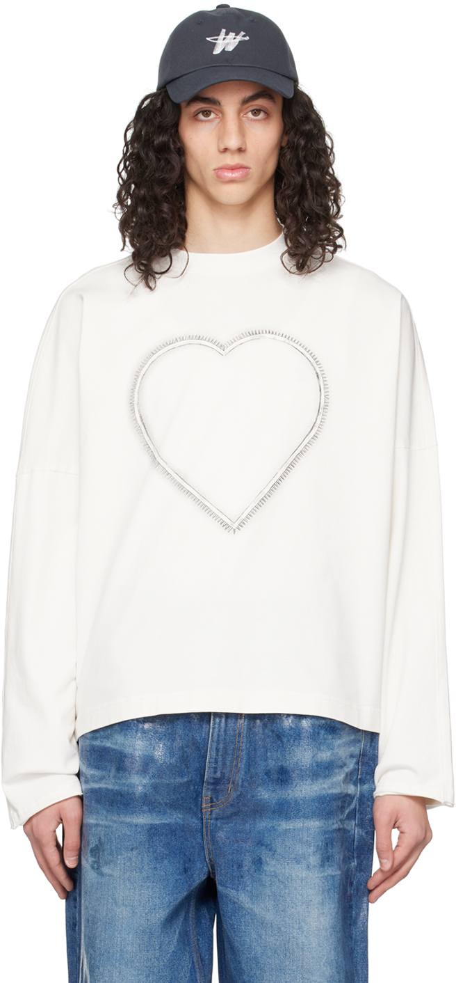 We11 Done Off-white Heart Choker Long Sleeve T-shirt In Ivory