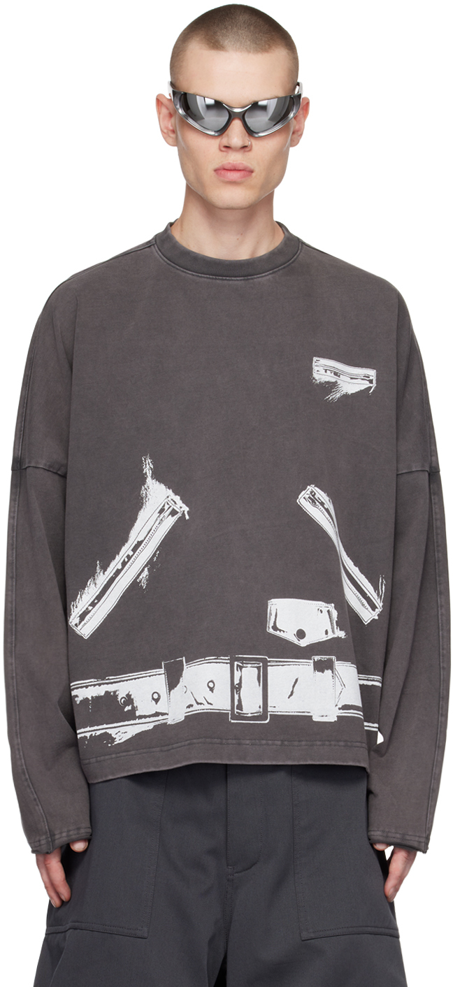 We11 Done Gray Trompe L'oeil Long Sleeve T-shirt In Charcoal