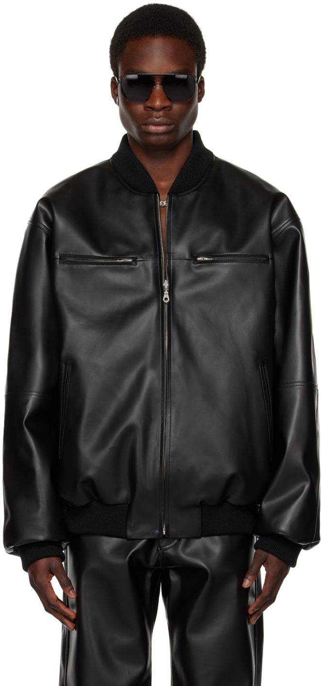 LU'U Dan Black Reversible Faux-Leather Bomber Jacket