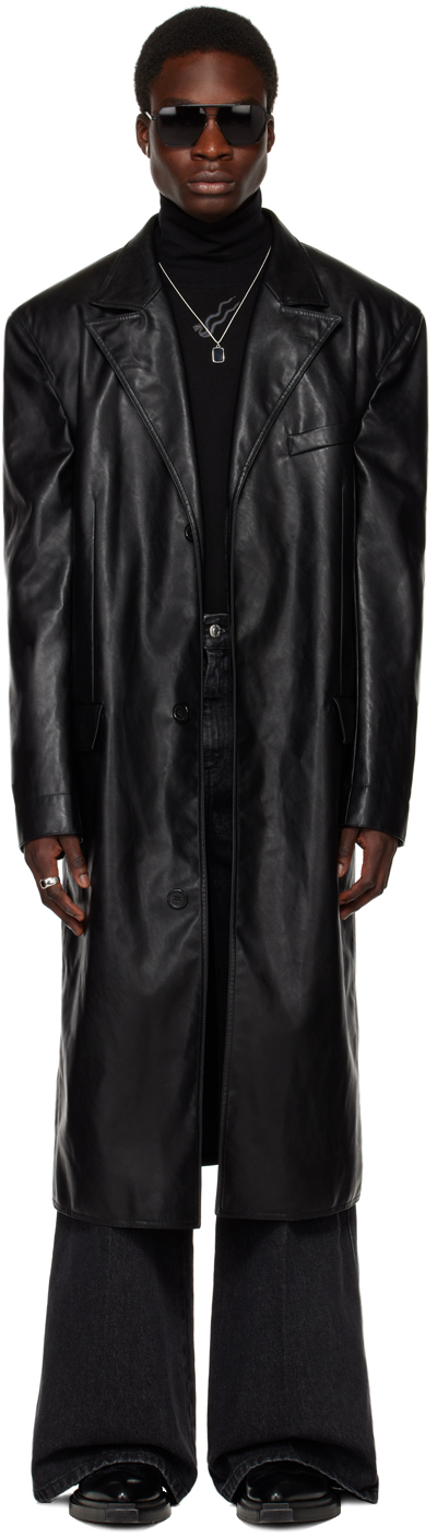 Lu'u Dan Black Peaked Lapel Leather Coat