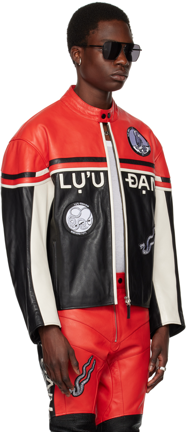 LU'U DAN - BLACK / RED / WHITE LEATHER BIKER JACKET