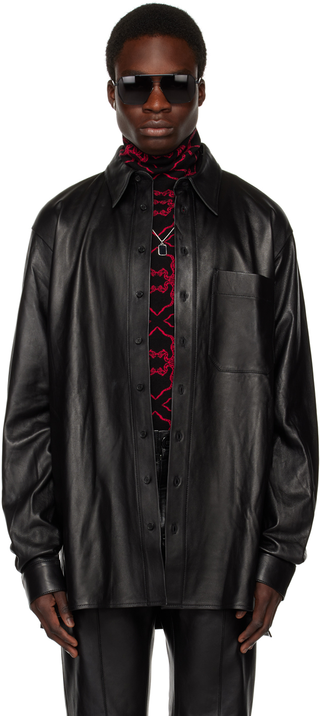Lu'u Dan Black Oversized Leather Jacket In Black + Logo Print