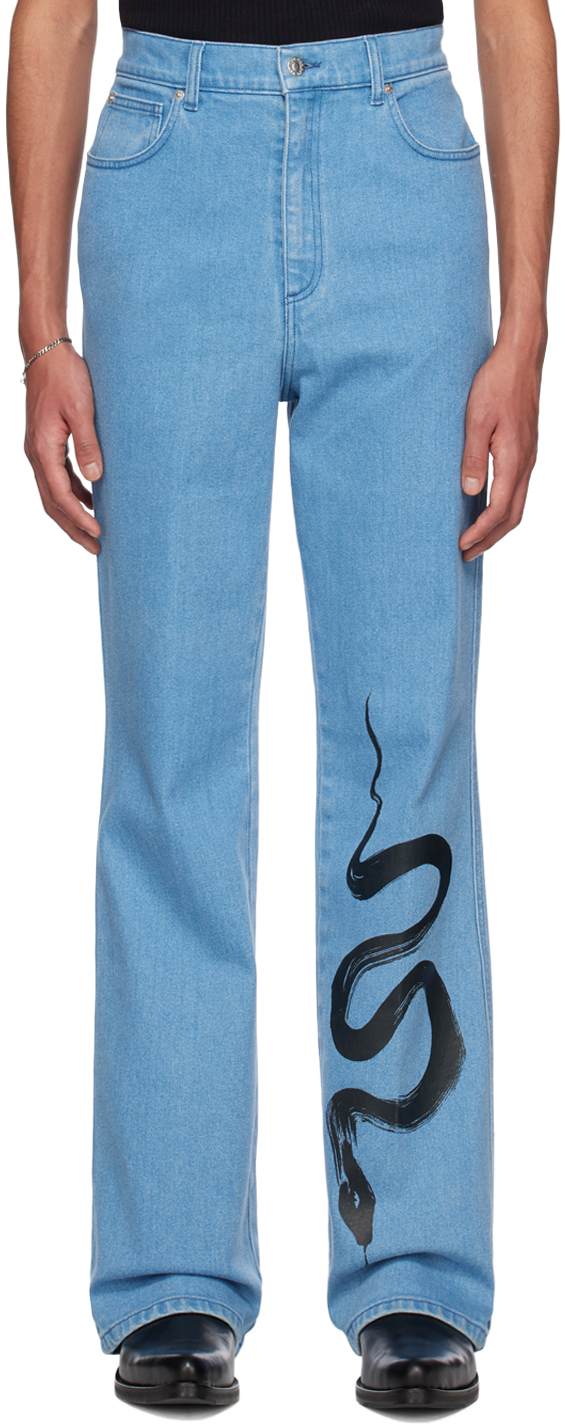 Lu'u Dan Blue Bellbottom Jeans In Farmer Blue + Snake