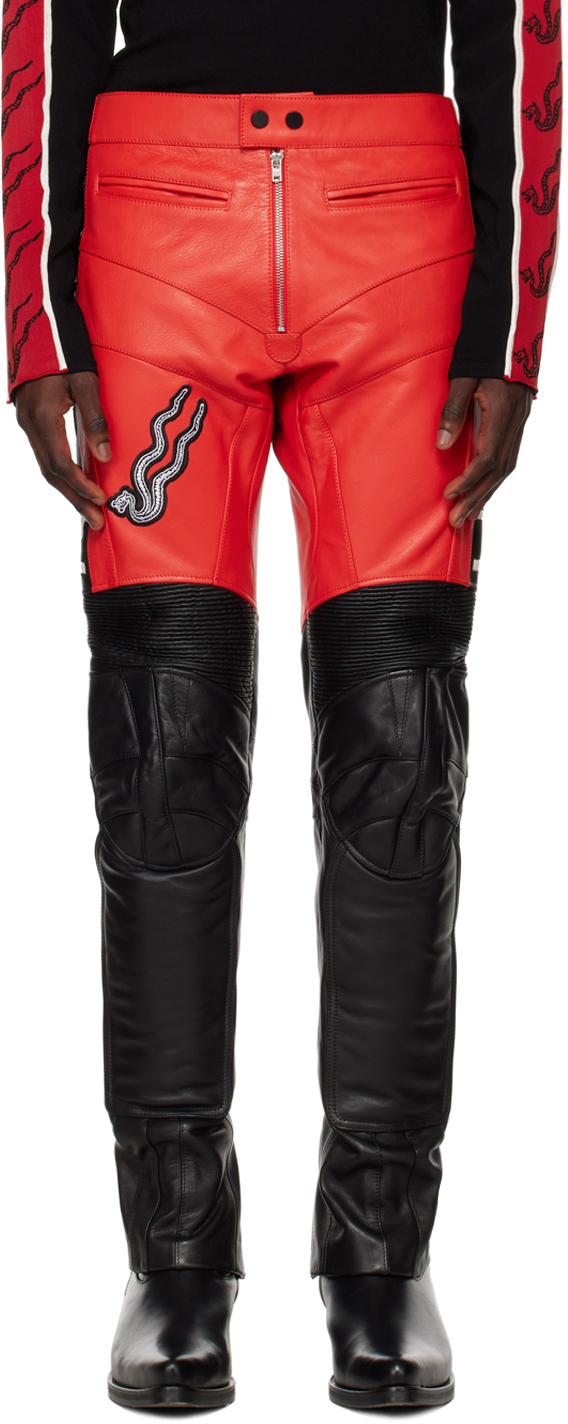 Lu'u Dan Black & Red Biker Leather Pants In Black / Red / White
