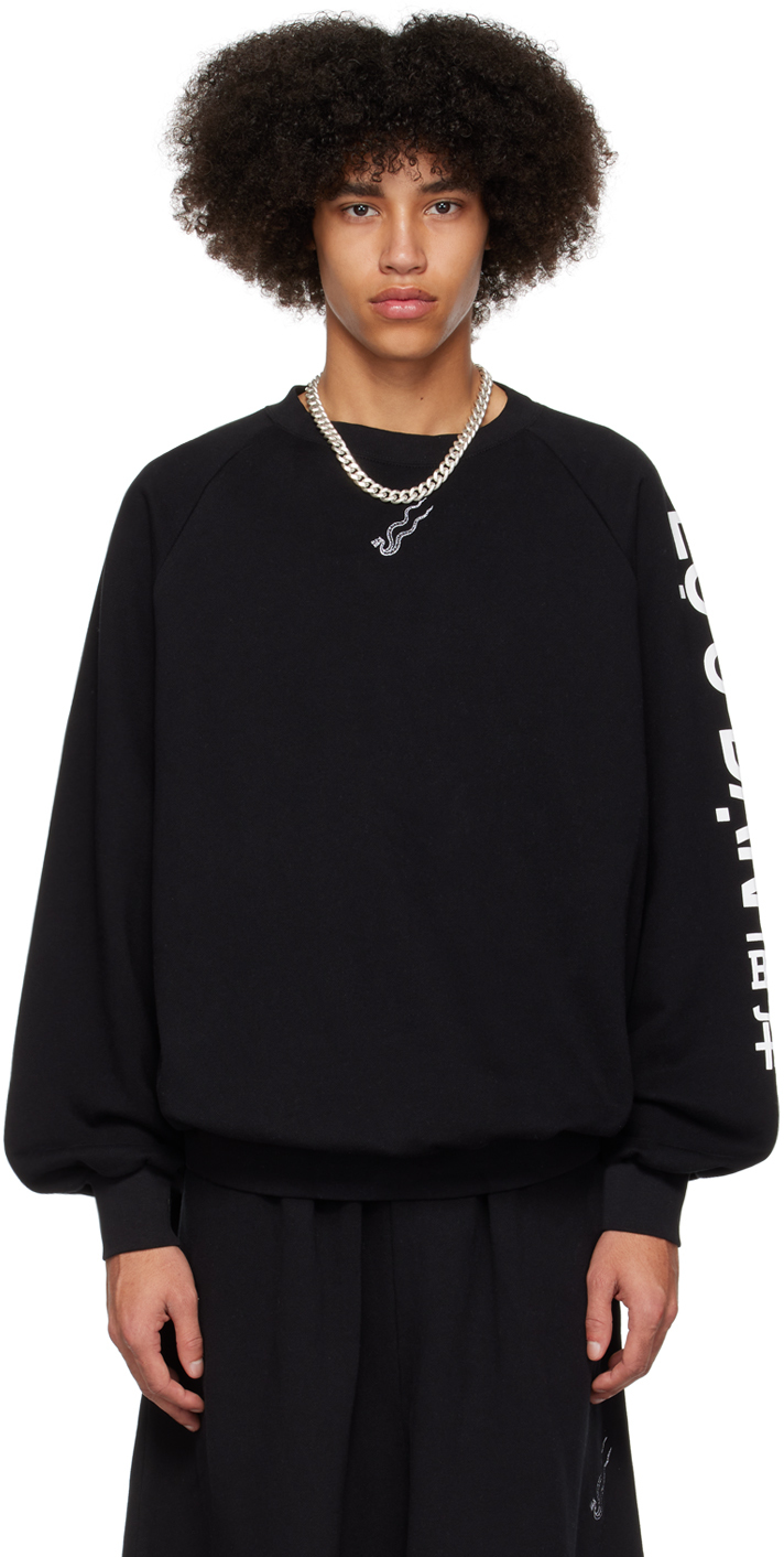Lu'u Dan Ssense Exclusive Black Oversized Sweatshirt In Black + Logo Print