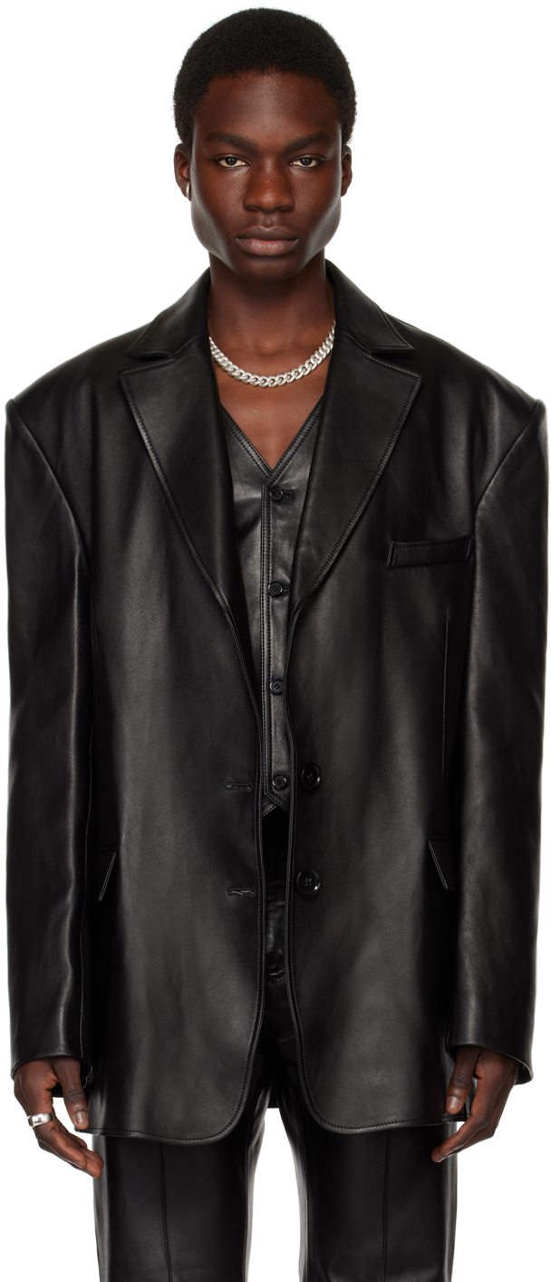 LU'U DAN: Black Oversized Tailored Leather Jacket | SSENSE