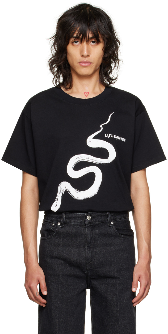 Lu'u Dan Black Serpent Streak Oversized Concert T-shirt In Black + Ink Snake Pr