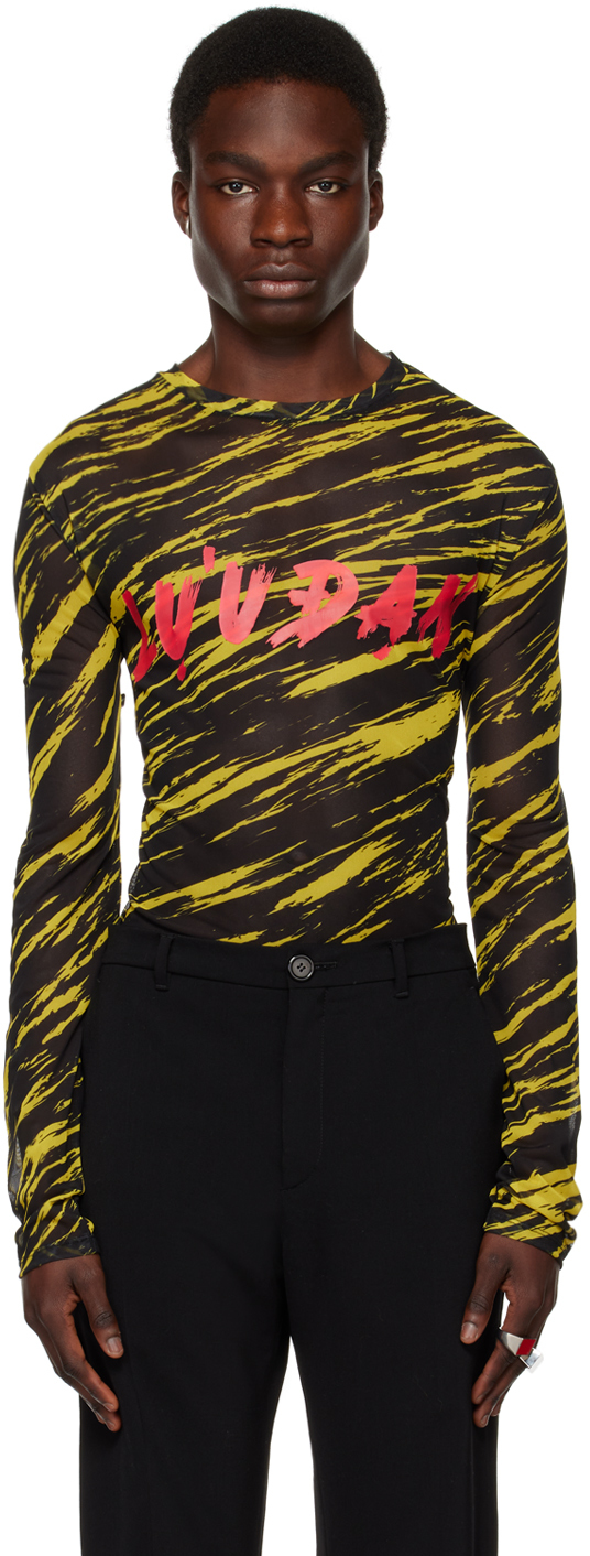 Lu'u Dan Black & Yellow Psychedelic Tiger Long Sleeve T-shirt In Tiger Stripes Print