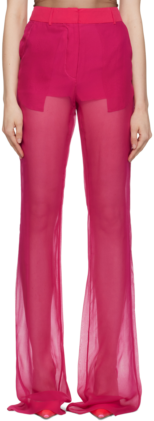 Shop Nensi Dojaka Pink Sheer Trousers In Fuchsia