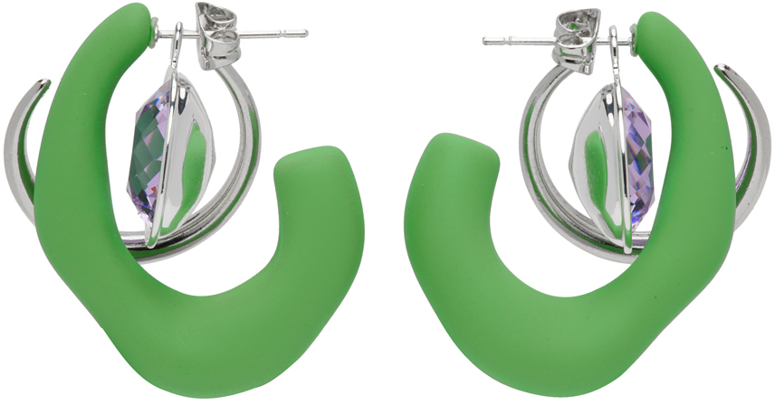 Mounser Silver & Green Marshmallow Hoop Earrings