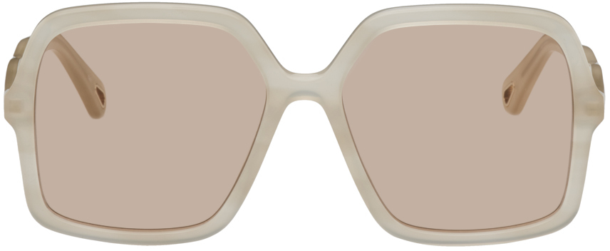 Chloé White Zelie Sunglasses In 006 Shiny Opal White