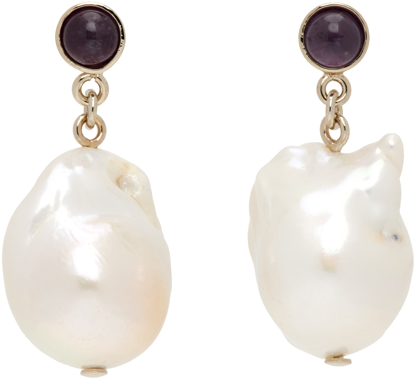 Chloé Gold Pearl Darcey Earrings In 91o White - Purple 1