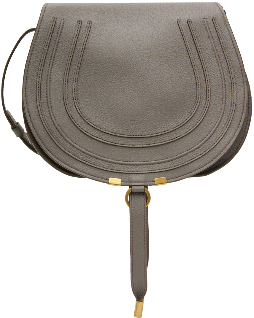 Chloé Gray Medium Marcie Saddle Bag In 053 Cashmere Grey