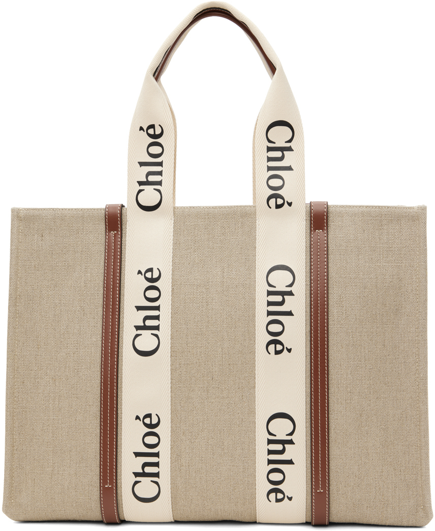 Chloé Beige & Brown Large Woody Tote In 90u White - Brown 1