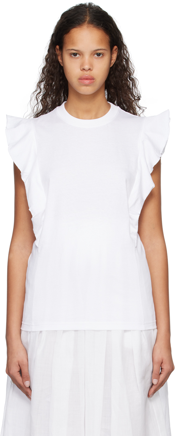 Shop Chloé White Ruffled T-shirt In 101 White
