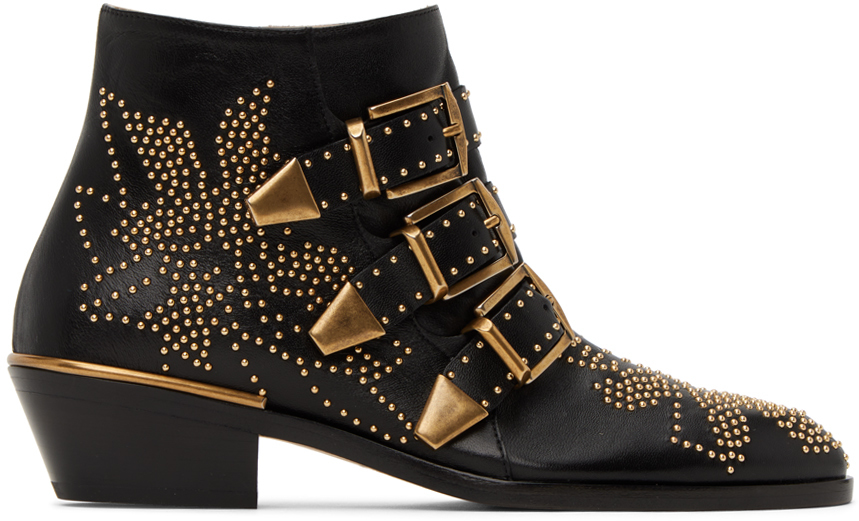 Shop Chloé Black Susanna Ankle Boots In 0zy Black Gold.