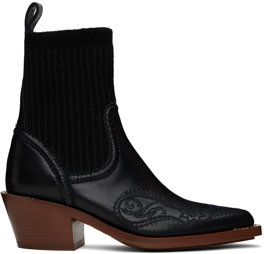 Chloé Black Nellie Ankle Boots In 001 Black