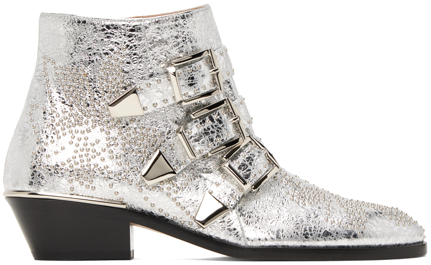 Chloé Silver Susanna Ankle Boots In 9dl Silver