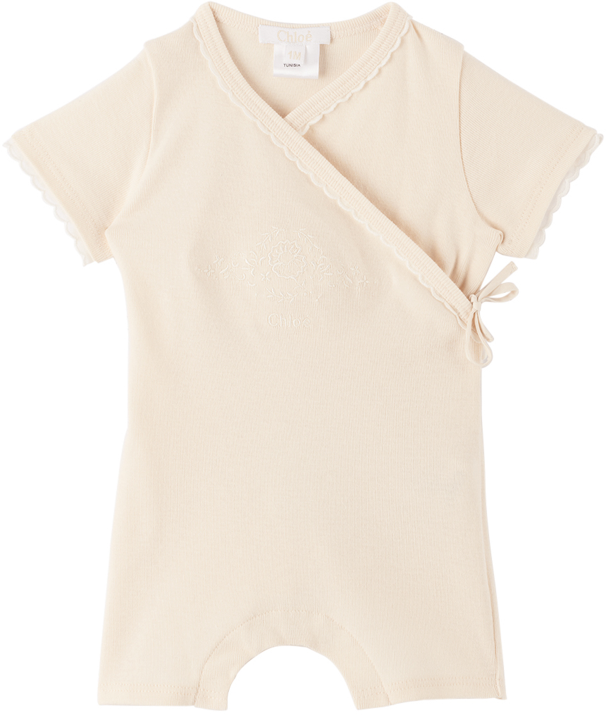 Chloé Baby Pink Embroidered Romper In 440 Eglantine