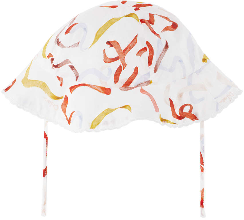 Chloé Kids White Printed Bucket Hat In White