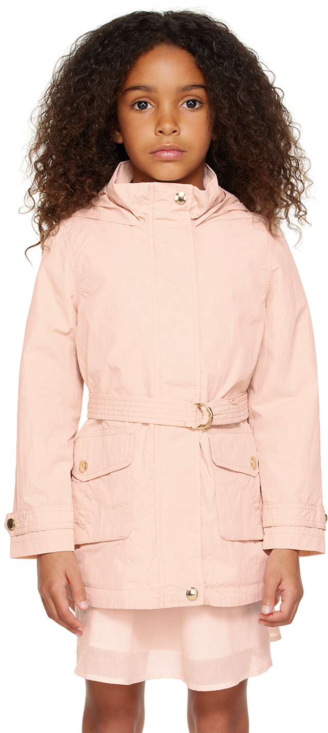 Chloé Kids Pink Belted Coat In 45k Pink