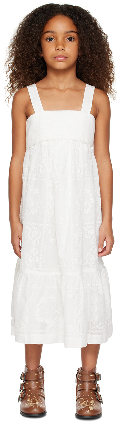 Chloé Kids' Embroidered Sleeveless Dress In White