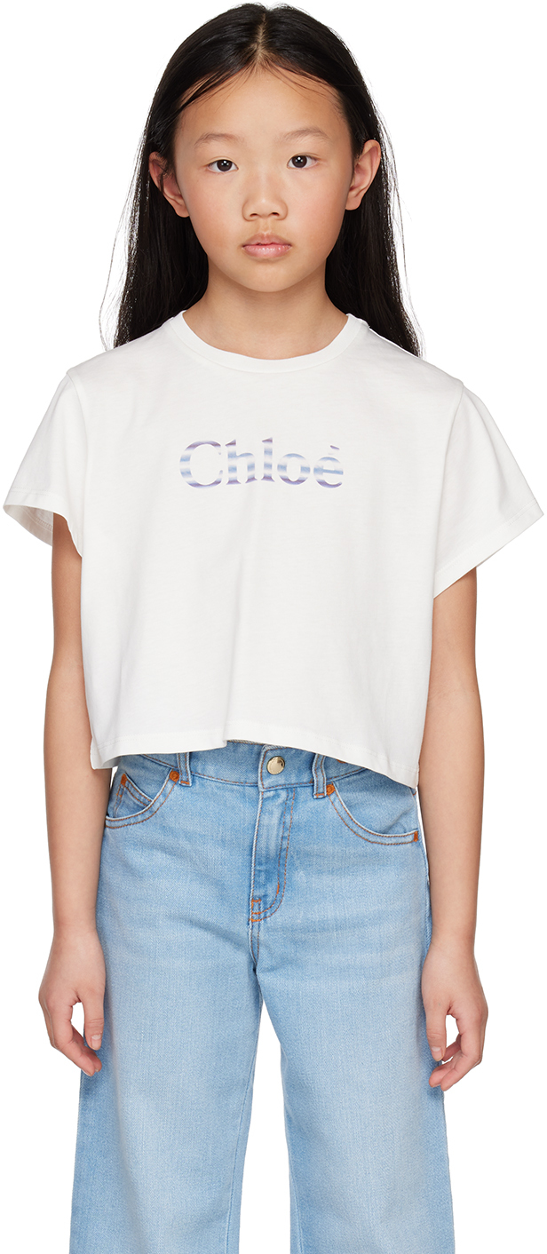 Chloé Kids' Logo-print Short-sleeved T-shirt In 117-offwhite