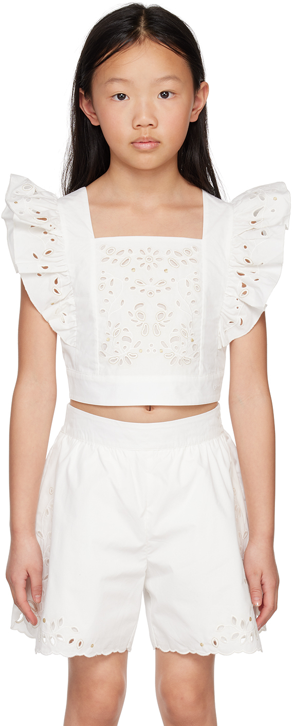 Chloé Kids Off-white Ruffled Top In 117 Offwhite