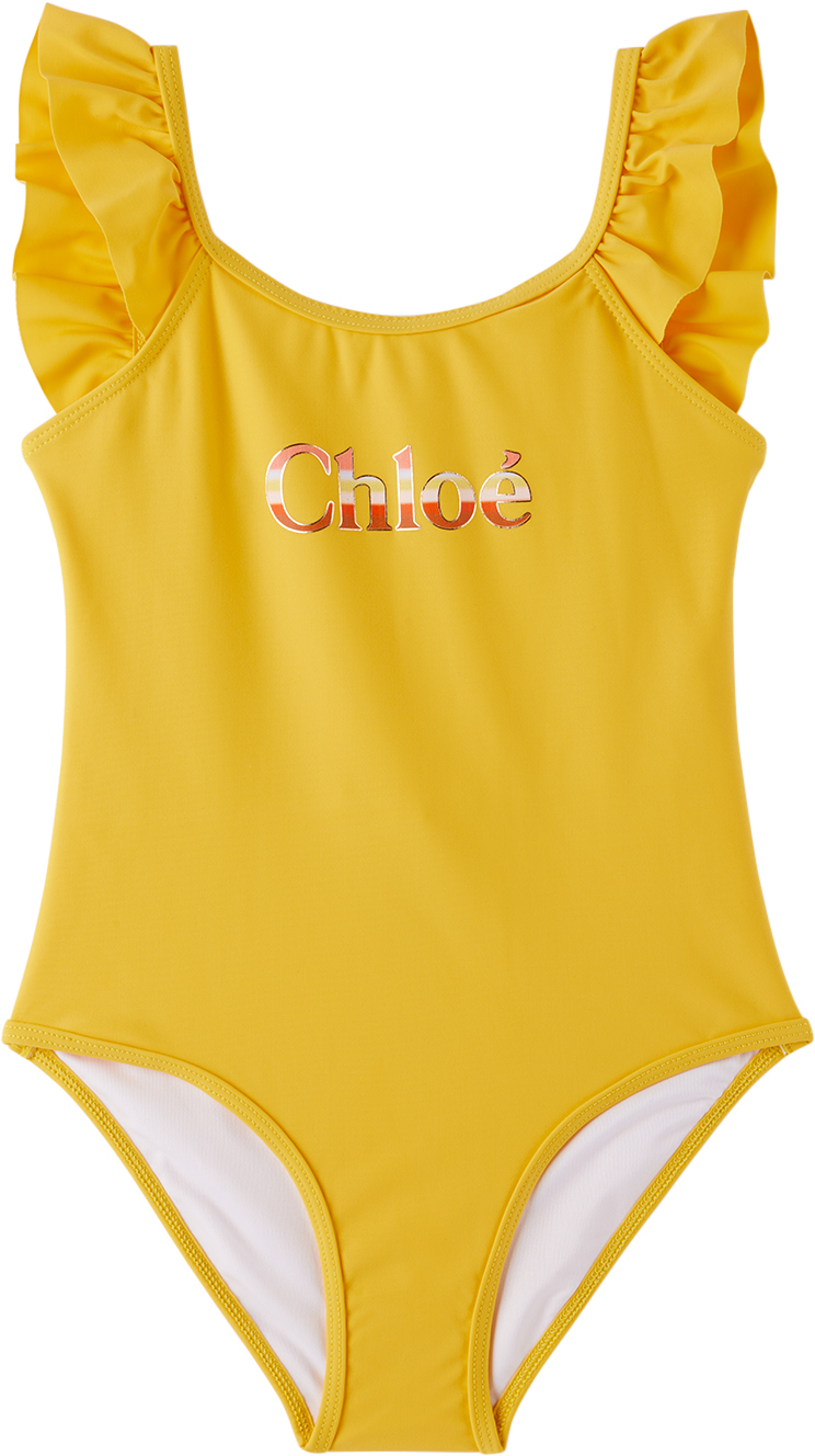 Chloé Kids' Recycled Lycra One Piece Swimsuit In Giallo