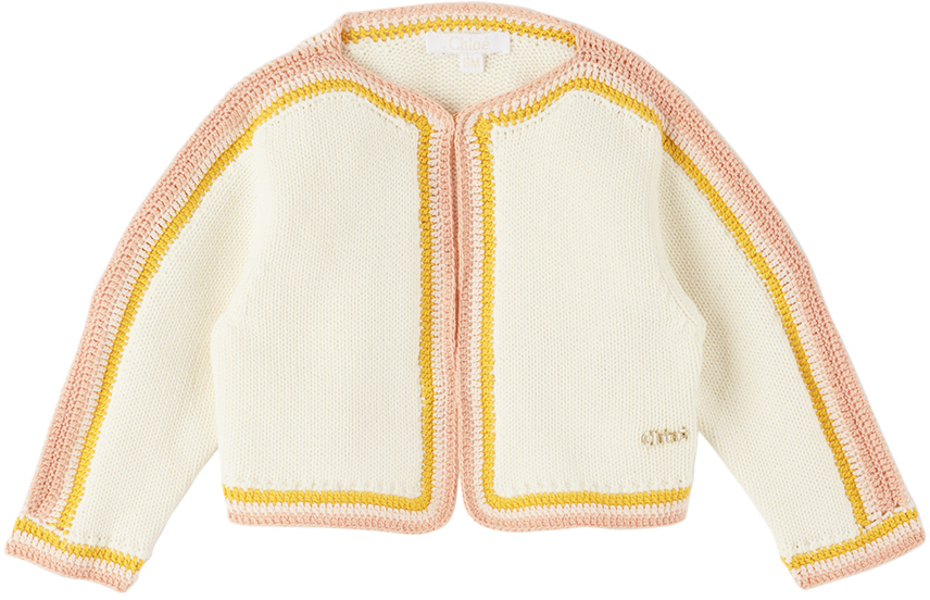 Chloé - Baby Off-White Striped Trim Cardigan