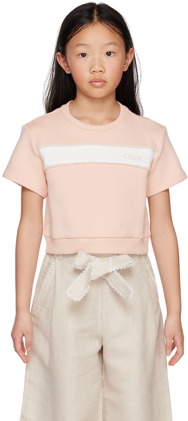 Chloé Kids Pink Lace Trim T-shirt
