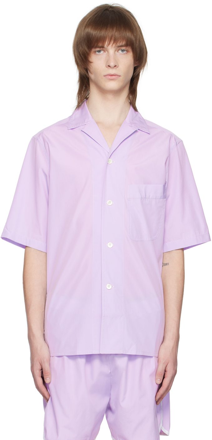 Sébline Camp-collar Cotton-poplin Shirt In Purple