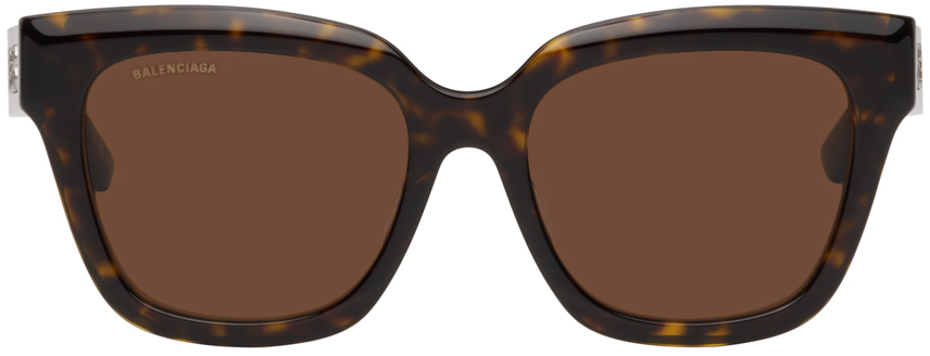Balenciaga Tortoiseshell Square Sunglasses In 002 Shiny Dark Havan