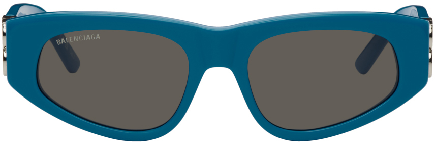 Balenciaga Blue Dynasty D-frame Sunglasses In 011 Shiny Solid Azur